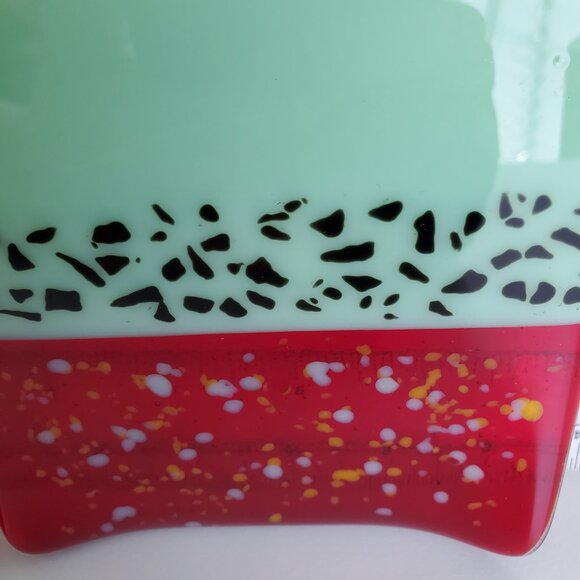 Vintage Fused Glass Serving Platters Mint Green Opaque Red Decorative Party Two - Picture 9 of 9